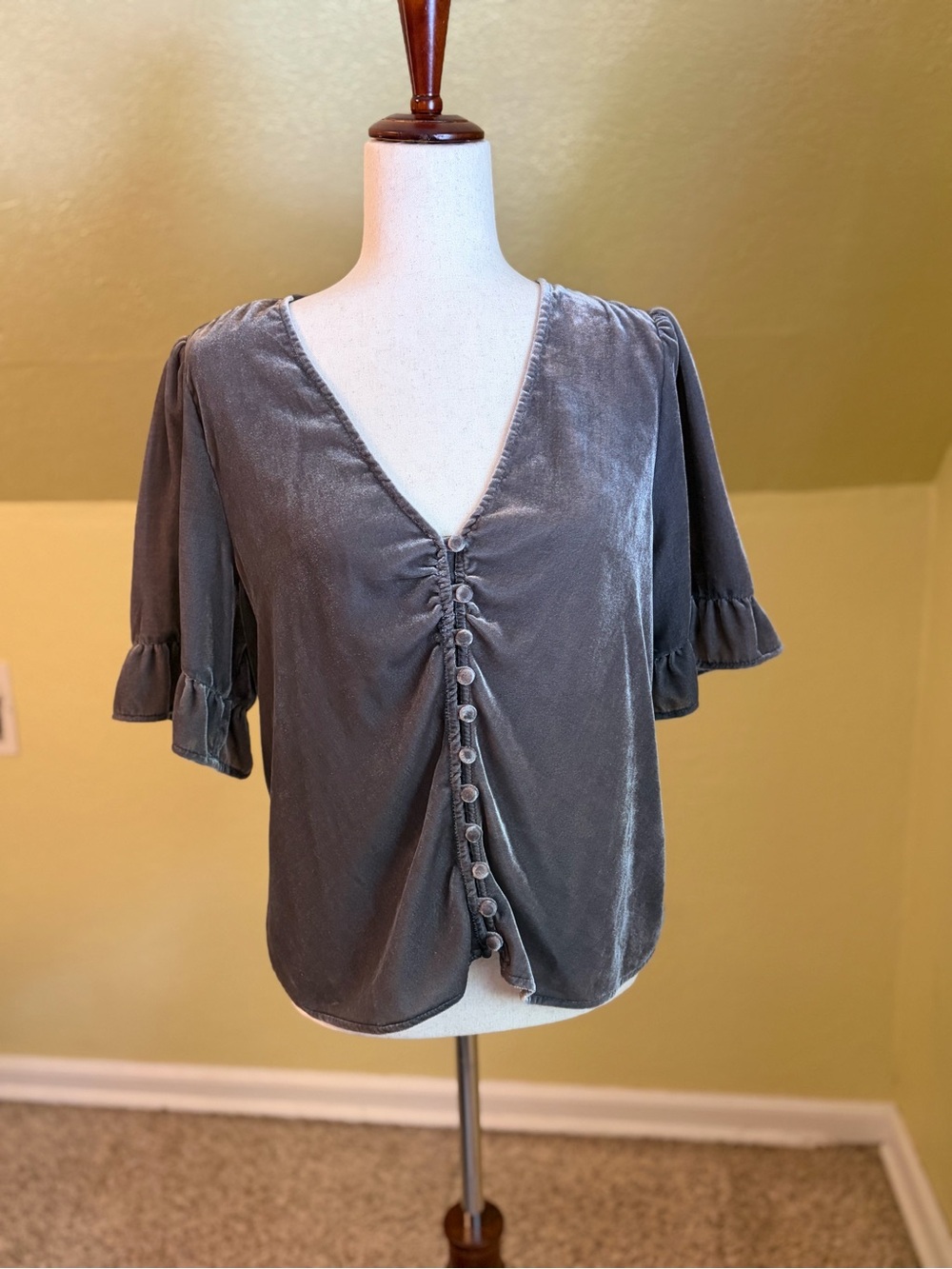 Madewell Velvet Daylight Button Top Smoked Graphite Sz 12